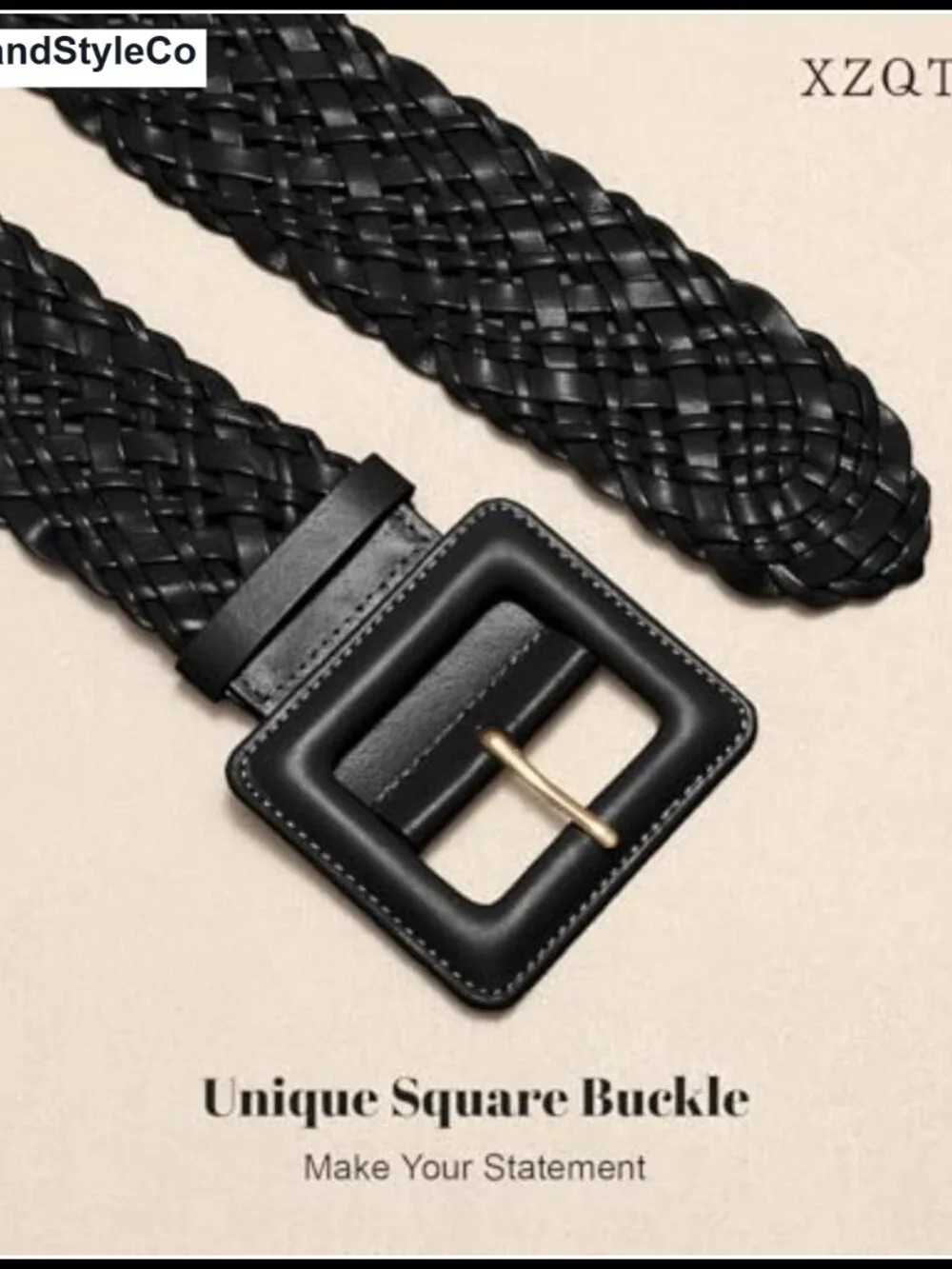 Wide Braided Leather Belt for Dresses with Square Buckle Adjustable Woven